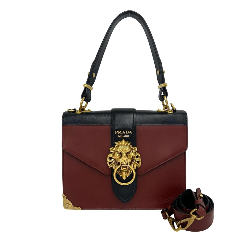 PRADA Cahier Lion Head Logo Hardware Leather 2-way Semi Shoulder Bag Pouch Wi...